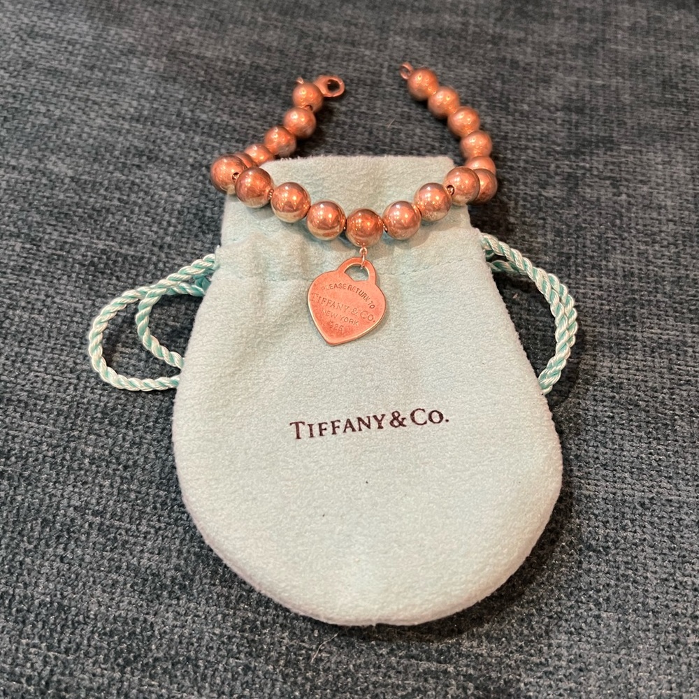 ♥️ Tiffany & Co Sterling Silver Bead and Heart Charm Bracelet